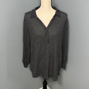 J. Jill Women’s Black/Gray Striped Roll Sleeve Top Sz XL